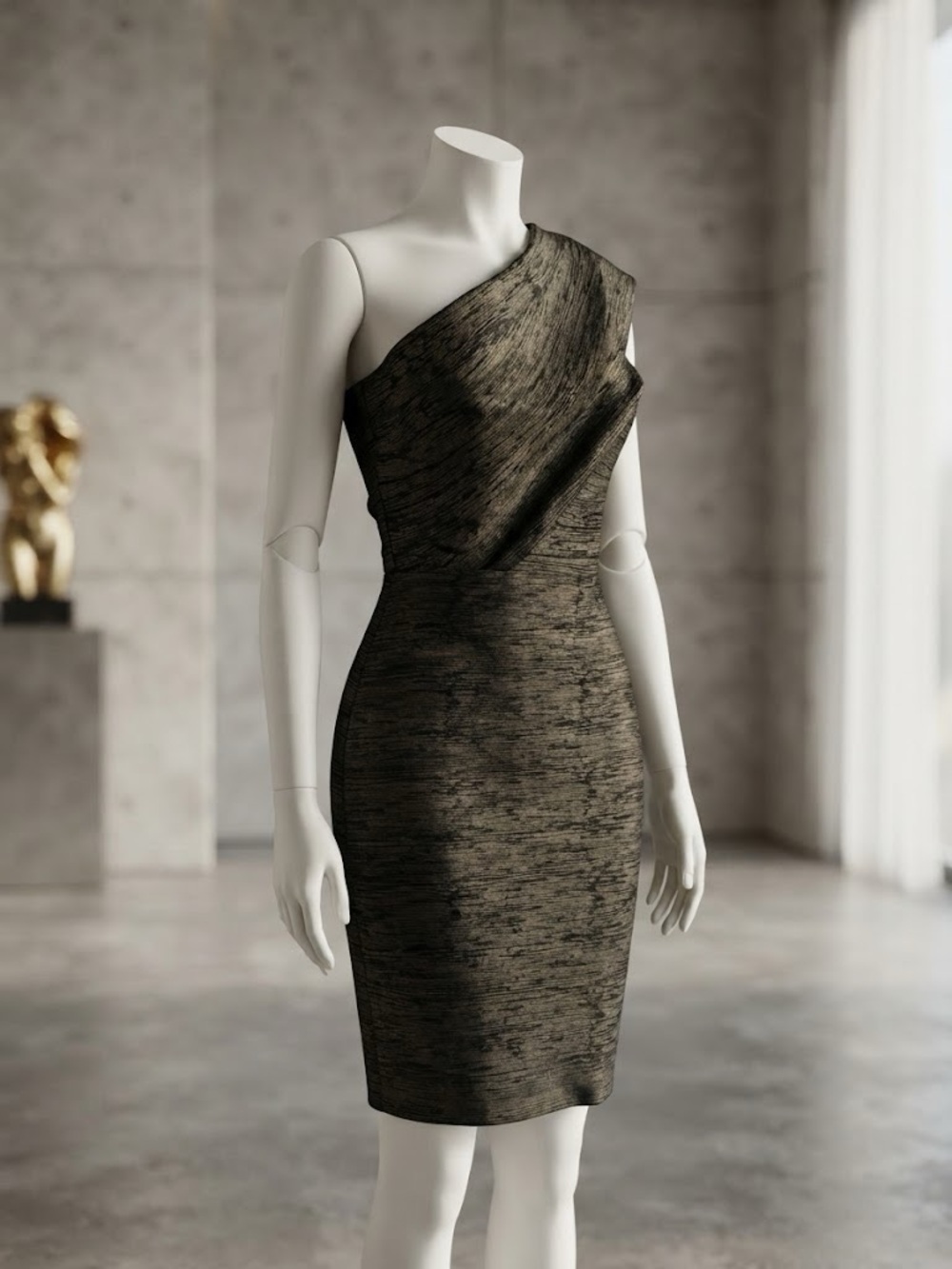 House of Elegance - Luxe Asymmetrical Metallic Gala One-Shoulder Sheath Dress